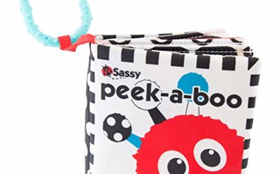 Sassy Peek-a-Boo Activity Book with Attachable Link for On-The-Go Travel | Black & White | for Ages Newborn and Up
