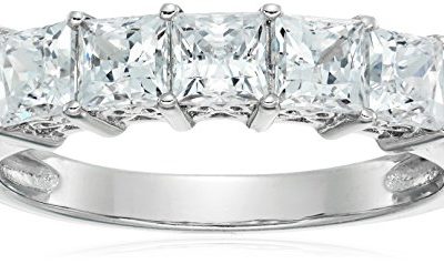 Platinum-Plated Sterling Silver Princess-Cut 5-Stone Ring made with Swarovski Zirconia (2 cttw), Size 6