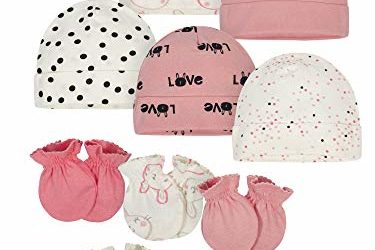 Onesies Brand Baby Girls 12-Piece Cap and Mitten Set, Pink Bunny, Newborn