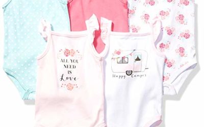 Hudson Baby Unisex Baby Cotton Sleeveless Bodysuits, Pink Happy Camper, 12-18 Months