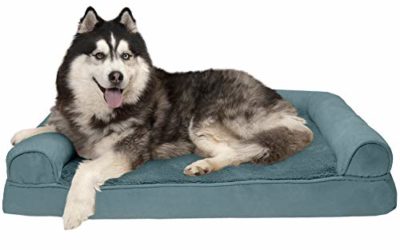 Furhaven Pet Dog Bed – Memory Foam Ultra Plush Faux Fur & Suede Traditional Sofa-Style Living Room Couch Pet Bed w/ Removable Cover for Dogs & Cats, Deep Pool, Jumbo