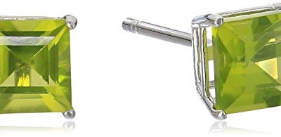 10K White Gold Princess cut Peridot Stud Earrings, (5mm)