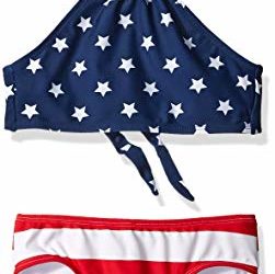 Kanu Surf Girls' Big Mahina Beach Sport Halter Bikini 2-Piece Swimsuit, USA American Flag Bandana, 7