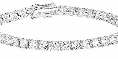 Amazon Essentials Platinum Plated Sterling Silver Round Cut Cubic Zirconia Tennis Bracelet (4mm), 7.75"