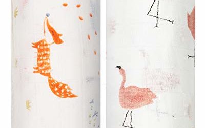 Baby Swaddle Blanket Newborn, Bamboo Muslin Swaddle Blankets Unisex, Swaddle Wrap Soft Silky Neutral Receiving Blanket for Girls and Boys, 47 x 47 inches, Set of Fox & Flamingo