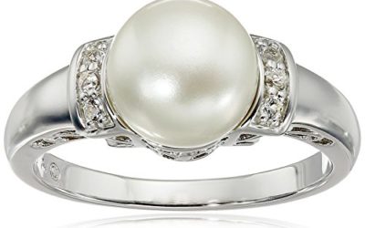 Sterling Silver Freshwater Cultured White Pearl and White Topaz Ring (9-9.5 mm), Size 7