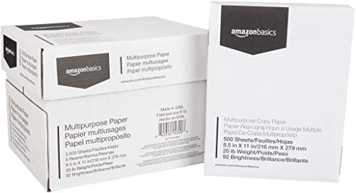 AmazonBasics Multipurpose Copy Printer Paper – White, 8.5 x 11 Inches, 5 Ream Case (2,500 Sheets)