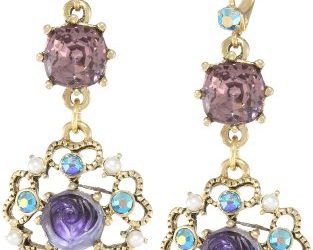 Betsey Johnson Carved Flower Medallion and Crystal Gem Drop Earrings
