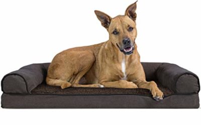 Furhaven Pet Dog Bed – Orthopedic Faux Fleece and Chenille Soft Woven Traditional Sofa-Style Living Room Couch Pet Bed with Removable Cover for Dogs and Cats, Coffee, Large