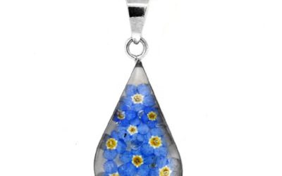 Sterling Silver Genuine Pressed Flower Teardrop Pendant Necklace , 16"