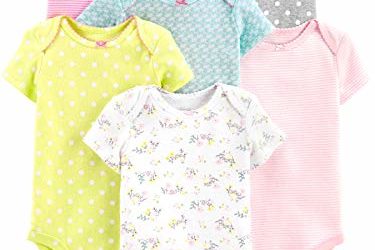 Simple Joys by Carter's Girls' 6-Pack Short-Sleeve Bodysuit, gray/pink/lime/blue, 0-3 Months
