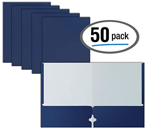 Two Pocket Portfolio Folders, 50-Pack, Blue, Letter Size Paper Folders, by Better Office Products, 50 Pieces, Blue