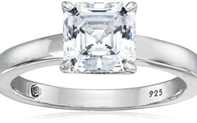 Platinum-Plated Silver Asscher-Cut (2 cttw) Solitaire Ring made with Swarovski Zirconia, Size 8