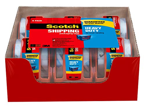 Scotch Heavy Duty Shipping Packaging Tape, 6 Rolls with Dispenser, 1.88" x 22.2 Yards, 1.5" Core, Great for Packing, Shipping & Moving, Clear (142-6) (Pack of 6)