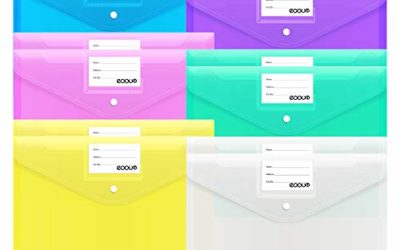 EOOUT 12pcs Plastic Envelopes Poly Envelopes Transparent File Folders with Label Pocket & Snap Closure, Letter Size/A4, Assorted Colors, for School, Home, Office Supplies