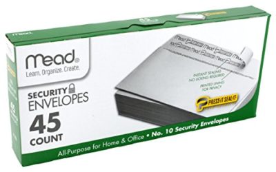 Mead #10 Envelopes, Security, Press-it Seal-it, 4-1/8" X 9-1/2", White, 45 Per Box (75026)