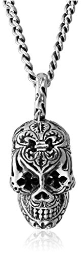 King Baby 24" Curb-Link Chain with Day Of The Dead Skull Pendant Necklace