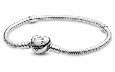 PANDORA Jewelry Moments Heart Clasp Snake Chain Charm Sterling Silver Bracelet, 7.5"