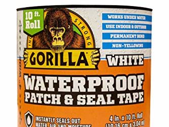 Gorilla Waterproof Patch & Seal Tape, 4" x 10', White (Pack of 1)