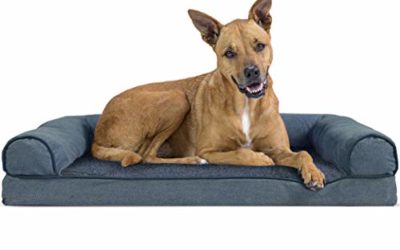 Furhaven Pet Dog Bed – Orthopedic Faux Fleece and Chenille Soft Woven Traditional Sofa-Style Living Room Couch Pet Bed with Removable Cover for Dogs and Cats, Orion Blue, Large