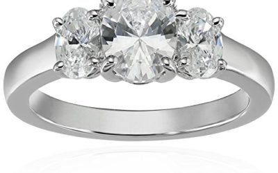 Platinum-Plated Sterling Silver Oval-Shape 3-Stone Ring made with Swarovski Zirconia (3 cttw), Size 7