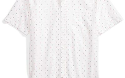 Amazon Brand – Goodthreads Men's Slim-Fit Short-Sleeve Printed Poplin Shirt, White Anchor, Medium