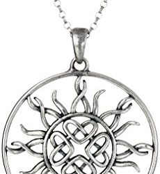 Sterling Silver Oxidized Celtic Love Knot Sun Pendant Necklace, 18"