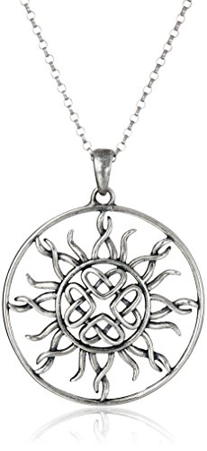 Sterling Silver Oxidized Celtic Love Knot Sun Pendant Necklace, 18"