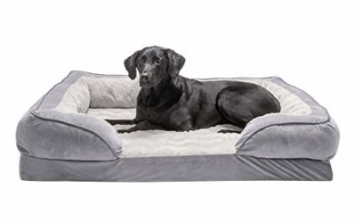 Furhaven Pet Dog Bed – Orthopedic Plush Faux Fur & Velvet Waves Perfect Comfort Traditional Sofa-Style Living Room Couch Pet Bed w/Removable Cover for Dogs & Cats, Granite Gray, Jumbo