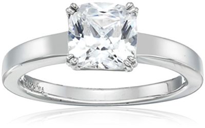 Platinum-Plated Silver Cushion-Cut Solitaire Ring made with Swarovski Zirconia, Size 6