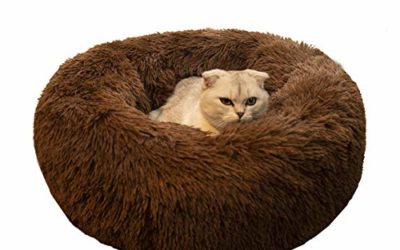 BODISEINT Modern Soft Plush Round Pet Bed for Cats or Small Dogs, Mini Medium Sized Dog Cat Bed Self Warming Autumn Winter Indoor Snooze Sleeping Cozy Kitty Teddy Kennel (S(19.7”Dx7.9 H, Chocolate)