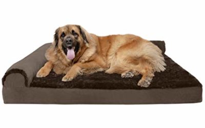 Furhaven Pet Dog Bed – Deluxe Orthopedic Plush Faux Fur and Velvet L Shaped Chaise Lounge Living Room Corner Couch Pet Bed with Removable Cover for Dogs and Cats, Sable Brown, Jumbo Plus