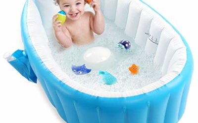 Baby Inflatable Bathtub, Portable Infant Toddler Bathing Tub Non Slip Travel Bathtub Mini Air Swimming Pool Kids Thick Foldable Shower Basin, Blue
