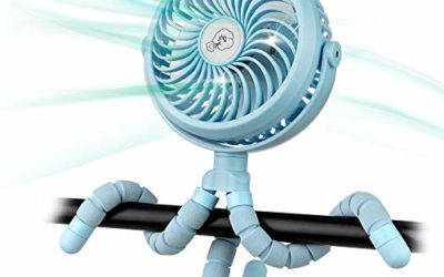 Amacool Battery Operated Stroller Fan Flexible Tripod Clip On Fan with 3 Speeds and Rotatable Handheld Personal Fan for Car Seat Crib Bike Treadmill (Blue)