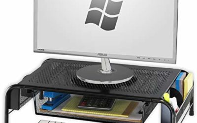 SimpleHouseware Metal Desk Monitor Stand Riser with Organizer Drawer
