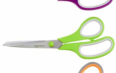 AmazonBasics Multipurpose, Comfort Grip, Titanium Fused, Stainless Steel Office Scissors – Pack of 3