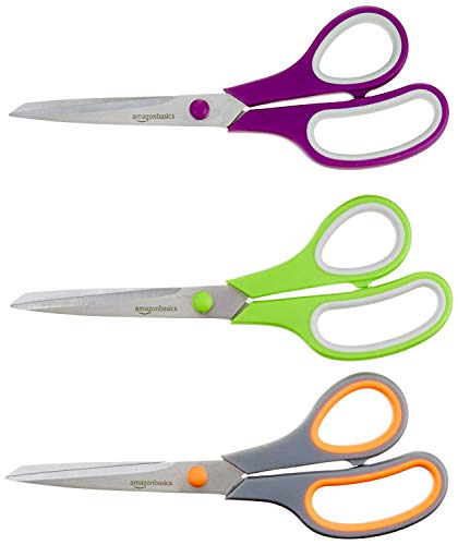 AmazonBasics Multipurpose, Comfort Grip, Titanium Fused, Stainless Steel Office Scissors – Pack of 3