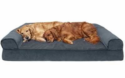 Furhaven Pet Dog Bed – Orthopedic Faux Fleece & Chenille Soft Woven Traditional Sofa-Style Living Room Couch Pet Bed w/ Removable Cover for Dogs & Cats, Orion Blue, Jumbo Plus