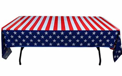 Exquisite 6-Pack Premium Rectangle American Flag Design Plastic Tablecloth – USA Stars and Stripes Tablecloth Disposable Plastic Table Cover for July 4th – 54 inch. x 108 inch.