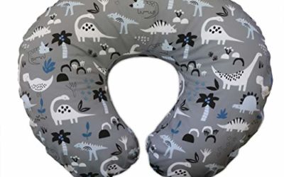 Boppy Original Nursing Pillow and Positioner, Gray Dinosaurs, Cotton Blend Fabric with Allover Fashion