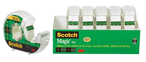 Scotch Magic Tape, 6 Rolls, Numerous Applications, Invisible, Engineered for Repairing, 3/4 x 650 Inches, Boxed (6122)