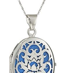 Italian Sterling Silver and Blue Lotus Flower Locket Necklace, 18"
