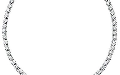 Platinum Plated Sterling Silver Tennis Necklace set with Round Cut Swarovski Zirconia (6 mm), 17"