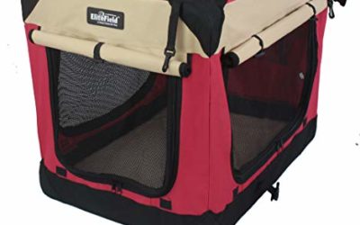 EliteField 3-Door Folding Soft Dog Crate, Indoor & Outdoor Pet Home, Multiple Sizes and Colors Available (42" L x 28" W x 32" H, Red+Beige)