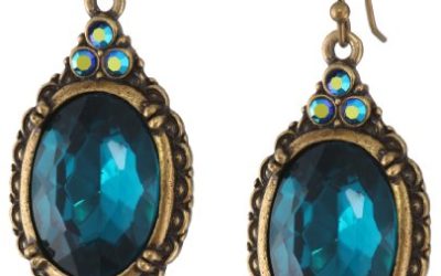1928 Jewelry "Victorian Peacock" Blue Zircon Color Oval Faceted Earrings