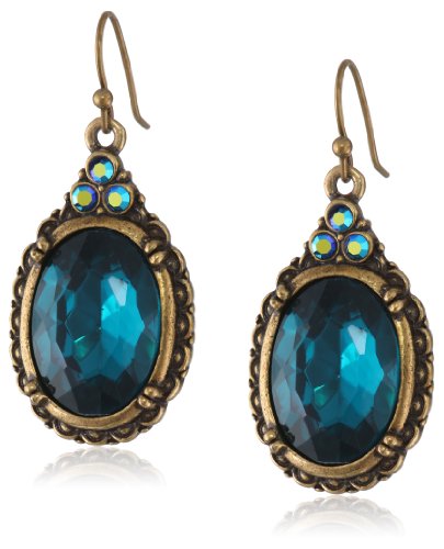 1928 Jewelry "Victorian Peacock" Blue Zircon Color Oval Faceted Earrings