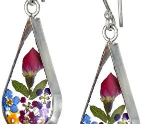 Sterling Silver Multi Pressed Flower Teardrop Earrings