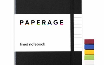 Paperage Lined Journal Notebook, Hard Cover, Medium 5.7 x 8 inches, 100 gsm Thick Paper (Black, Ruled)