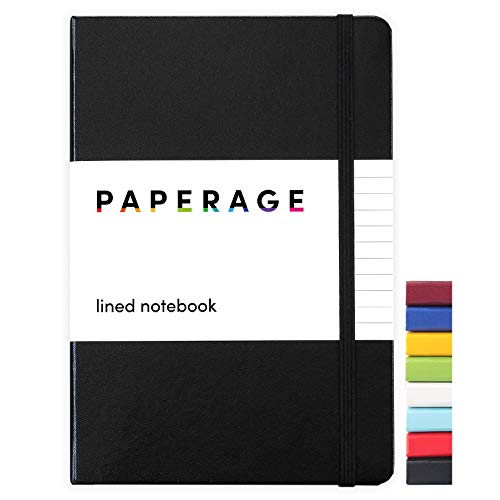 Paperage Lined Journal Notebook, Hard Cover, Medium 5.7 x 8 inches, 100 gsm Thick Paper (Black, Ruled)