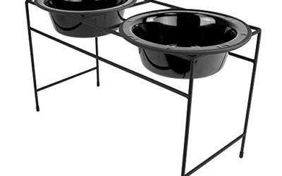 Platinum Pets Modern Double Diner Feeder with Stainless Steel Cat/Dog Bowl, Large, Midnight Black